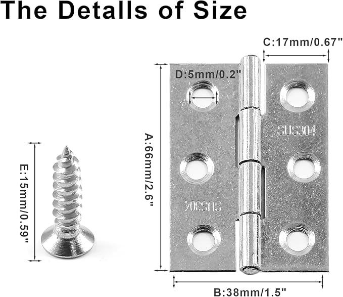 20 PCS Stainless Steel Folding Butt Hinges, 2.5 inch Silver Square Door Hinges with Screws for Wooden Box, Window Wood, Home Kitchen Furniture Hardware (66 x 38 x 1.0mm)