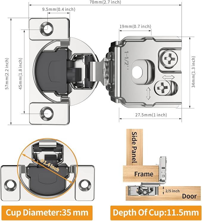 Chibery 30 Pack 1-1/2" Overlay 3D Soft Close Concealed Hinge for Face Frame Door, Smooth Slow Self Closing Hinges, Satin Nickel, Hidden 105° Open Angle Stainless Steel Hinge for Kitchen Cabinet Door