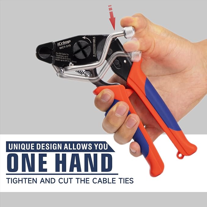 iCrimp One-Handed Zip Tie Gun for Tension & Cutting Zip Ties | Metal Zip Tie Tool with 100pcs 11.8" Metal Cable Ties and Release Tool, WCT-319 Stainless Steel Cable Tie Tool