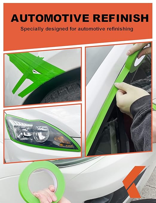 KREFINISH Painters Tape for Car Paint Green No Residue Automotive Masking Tape for Automotive Painting - Heat Resistant for Paint Booth, 1.41 Inches x 60 Yards, 9 Rolls