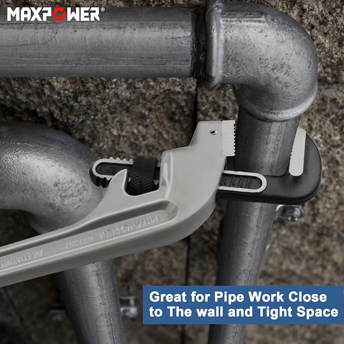 MAXPOWER 18-inch Pipe Wrench, 45 Degree Angled Cr-Mo Jaw, 2.36” Opening | Aluminum Plumbing Wrench, Heavy Duty Offset Pipe Wrench for Tight Spots