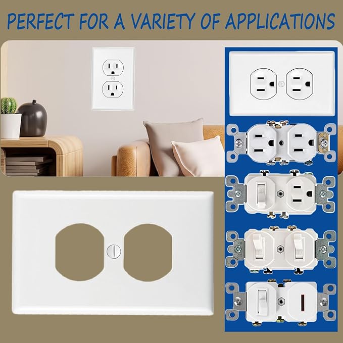 Outlet Covers Wall Plates -Duplex Outlet Covers, 1-Gang Standard Size Wall Plate for Outlets, Duplex Receptacle Wall Plate,Unbreakable Polycarbonate Thermoplastic,UL Listed (2-Pack,White)
