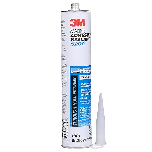 3M Marine Adhesive Sealant 5200 (06500) Permanent Bonding and Sealing for Boats and RVs Above and Below the Waterline Waterproof Repair, White, 10 fl oz Cartridge