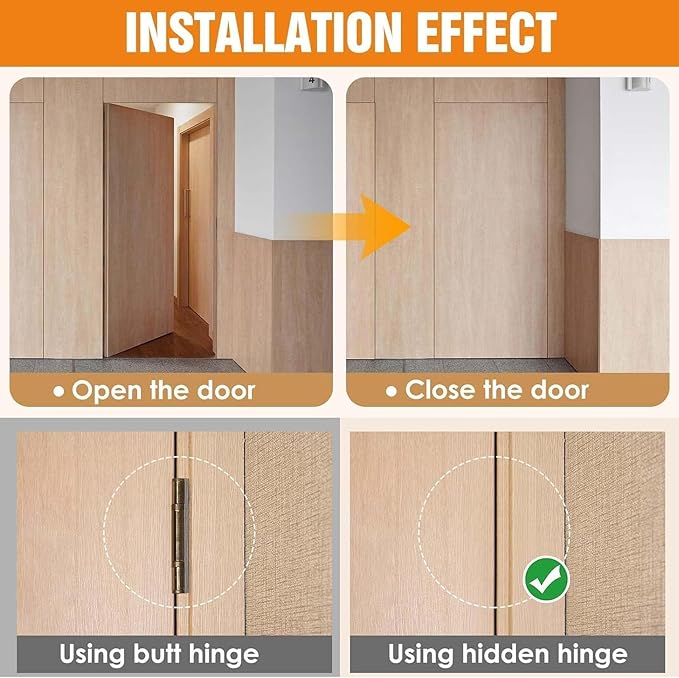 6" Hidden Door Hinge/Concealed Hinges,Invisible Hinges,Invisible Door Silent 180 Degree Swing Hinge 3-Way Adjustable Butt 6 x 2.5 x 1inch (Golden, 6 inches)