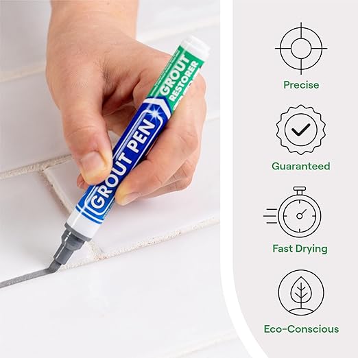 Grout Pen Grey Tile Paint Marker: Waterproof Grout Paint, Tile Grout Colorant and Sealer Pen - Grey, Narrow 5mm Tip (7mL) - 3 Pack