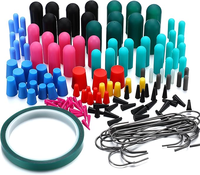 Yalikop 186Pcs Powder Coating Plugs and Tape Assortment Kit 1/16" to 3/4" Silicone Rubber Tapered Plug for Powder Coating Painting Masking