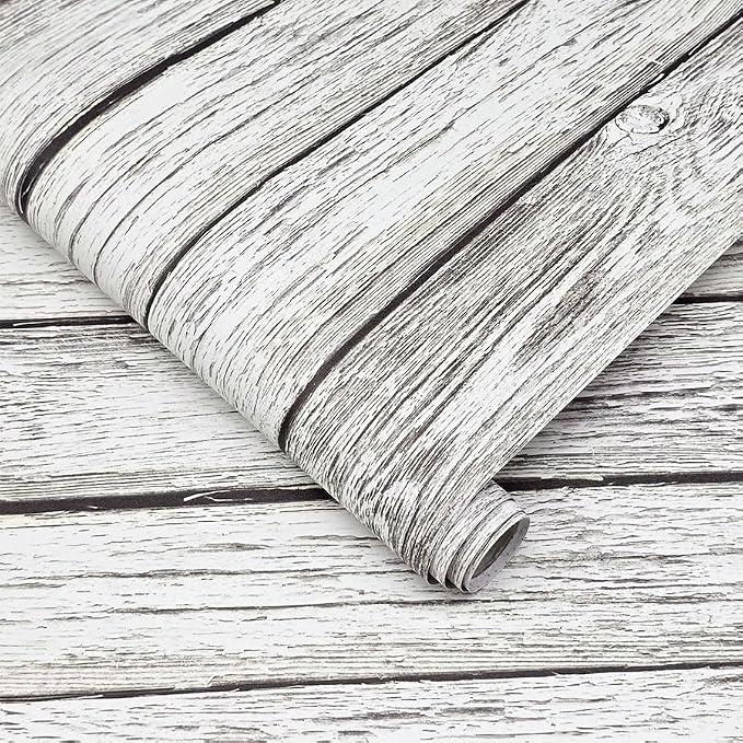 White Grey Wood Wallpaper Vintage 17.3"x197" White Wood Contact Paper Peel and Stick Wallpaper Wood Plank Film Self Adhesive Removable Wall Paper Shiplap Wood Grain Contact Paper for Cabinets Vinyl