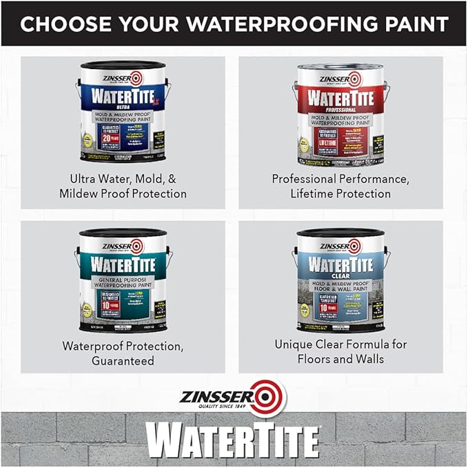 Zinsser 270267-2PK WaterTite LX Ultra Waterproofing Paint, Gallon, White, 2 Pack