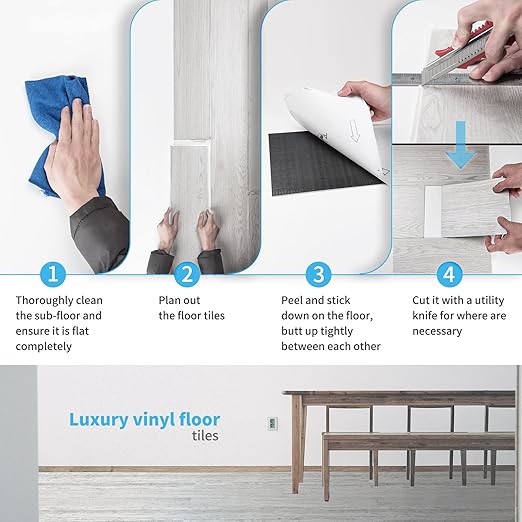 Art3d Peel and Stick Floor Tile Vinyl Wood Plank 12-Pack 18 Sq.Ft, Grey Ash, Rigid Surface Hard Core Easy DIY Self-Adhesive Flooring