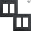 2-Pack Classic Beadboard Decorative Double Decorator Outlet Cover Plate, Matte Black Unbreakable Polycarbonate Wall Plates for Electrical Outlets, Receptacle, GFCI Outlet, Dimmer Switch, 2-Gang