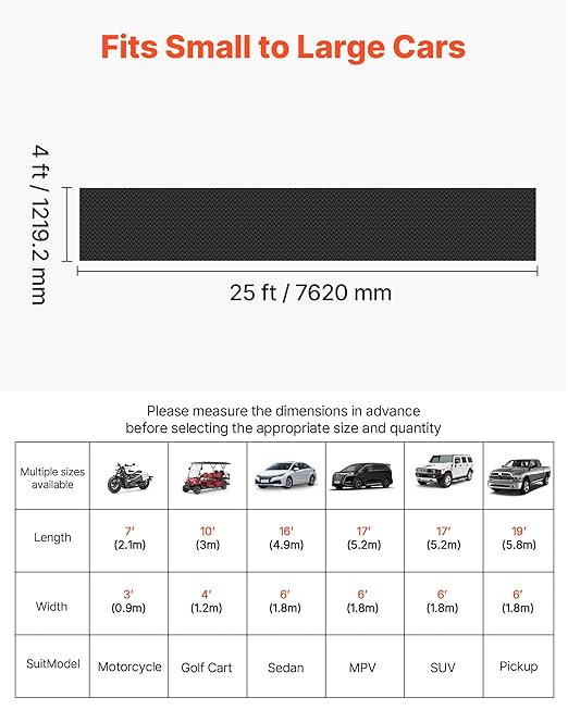 VEVOR Garage Floor Roll, 4 x 25 ft Garage Flooring Mat, 3 mm Thickened Rubber Diamond Plate Floor Protector Mat, Non-Slip, Wear-Resist, Waterproof, Easy to Clean for Warehouse, Gyms,Trailer, Black