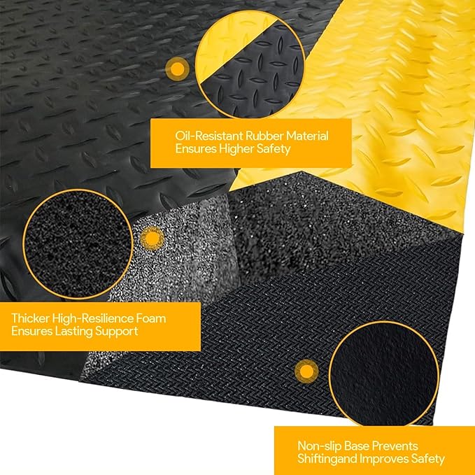 2 Pack 2 x 3 FT Industrial Anti Fatigue Mats, 15/16 Inch Thick Soft Sponge Ergonomic Mat, Nonslip Diamond Plate Work Mat, for Relieving Soreness in The Back and Legs