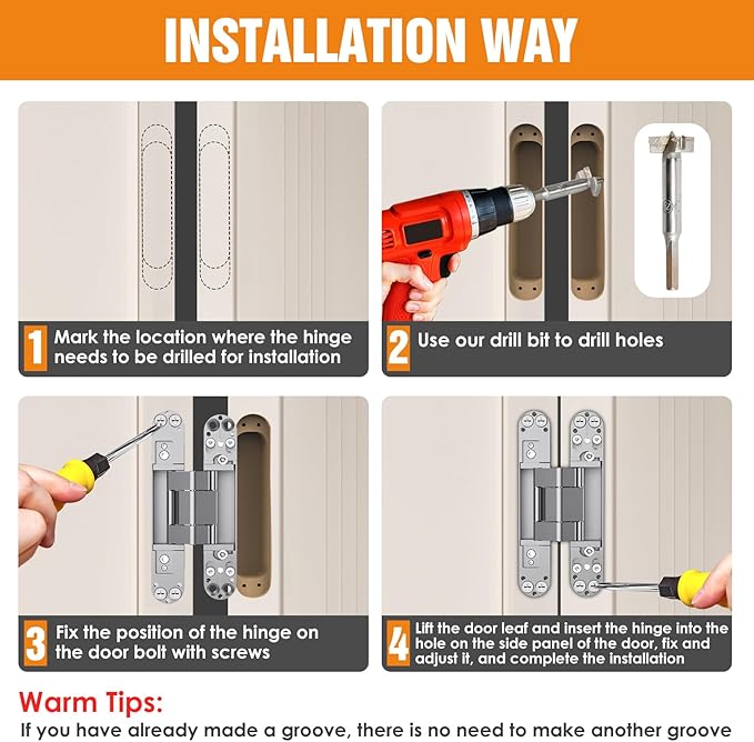 6" Hidden Door Hinge/Concealed Hinges,Invisible Hinges,Invisible Door Silent 180 Degree Swing Hinge 3-Way Adjustable Butt 6 x 2.5 x 1inch (Silvery, 6 inches)