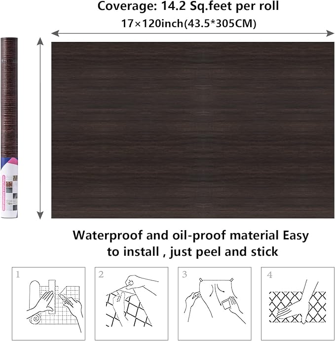 Arthome 16.5" x120" Peel and Stick Wood Contact Paper Self-Adhesive Brown Walnut Wallpaper,Decorative Vinyl Film for Countertop,Cabinets,Shelf,Drawer Liner,Easy to Clean Removable Wall Covering