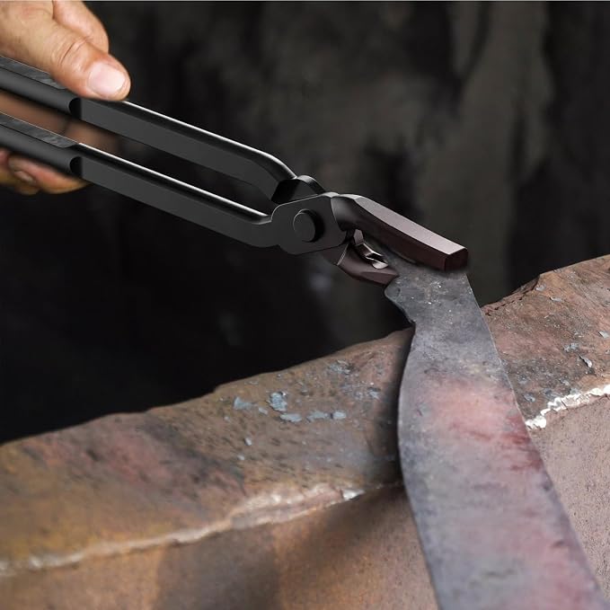 Wolf Jaw Blacksmith Tongs - High Carbon Steel Single Assembled Forging Tongs for Metalworking, Knife Making & Forge Equipment