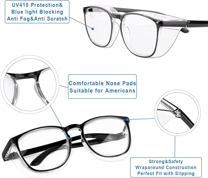 SQIMZAR Safety Glasses Goggles For Women Nurses Protective Eyewear,Anti Fog Safety Goggles
