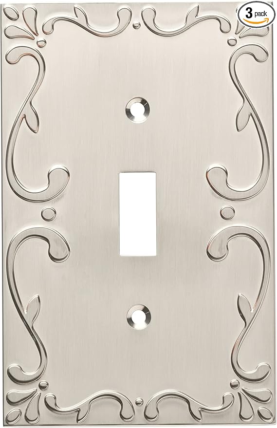 Franklin Brass Classic Lace (3-Pack) Decorative Light Switch Cover Wall Plate Brushed Nickel 1-Gang Wall Plate Switch/Toggle Plate Guards Electrical Outlet Covers W35070V-SN-C