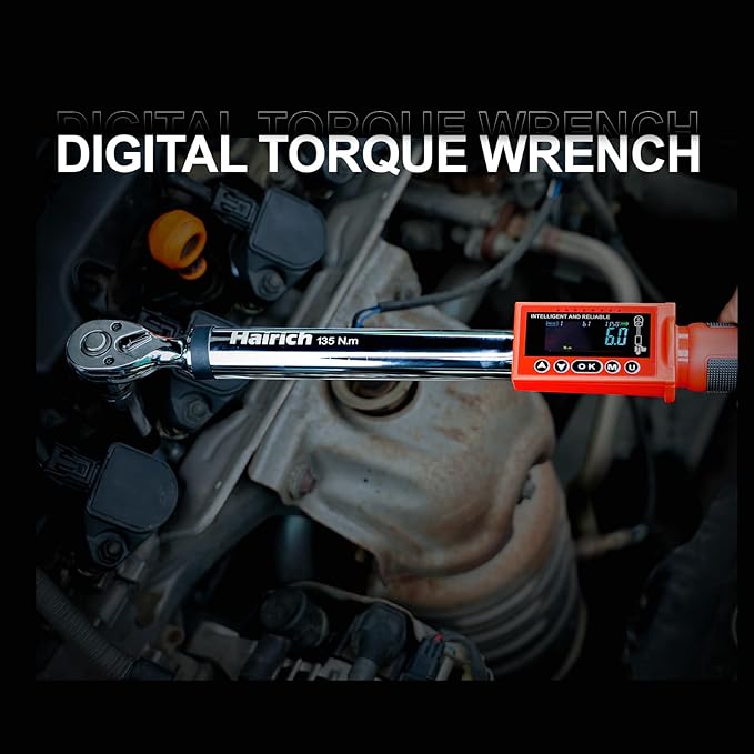Hairich Electric Torque Wrench,3/8 Digital Torque Wrench, 0-135N.M | 5-100FT-LB/0-135N.M,Torque Range Accurate to ±2%, with Buzzer and LED Flash Notification for Motorcycle/Auto Repair