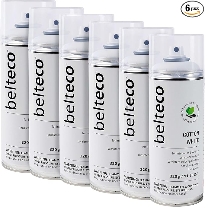 Cotton White Matte Spray Paint - 6 pack | Water based & Odorless | Eco-Friendly & Vegan | Weather & UV-Resistant | For all Substrates | Fast Drying with High Coverage | For Indoor/Outdoor Use