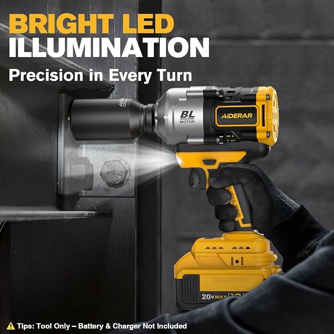 20V Cordless Impact Wrench for DeWalt Battery 1500Nm (1106 Ft-Lbs) | 1/2" Brushless Impact Gun, 3-Speed High Torque Power Tool for Tire Removal, Rusted Bolts, Heavy Equipment(No Battery)