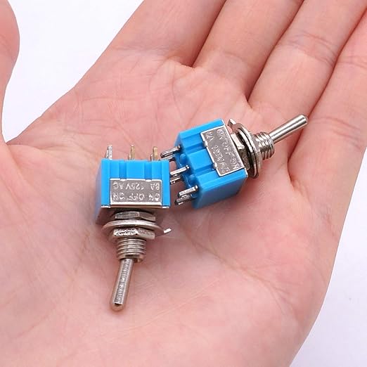 Taiss 10pcs DPDT Mini Toggle Switch - 6-Pin 3 Position ON/Off/ON - 6A 125V MTS-203