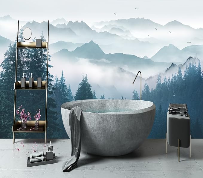 YIHWM-Peel and Stick Foggy Forest Wallpaper Misty Pine Scenery Tree Mural | Tear-resistant,with a substantial feel;Will not be damaged during repositioning.Bathroom,Bedroom wallpaper.XXL-183"x120"