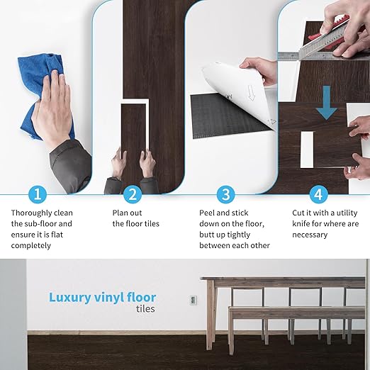 Art3d Peel and Stick Floor Tile Vinyl Wood Plank 36-Pack 54 Sq.Ft, Dusty Grey, Rigid Surface Hard Core Easy DIY Self-Adhesive Flooring