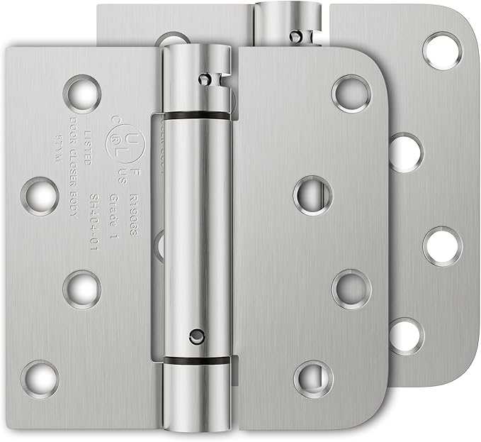 Luxbaro 2 Pack Self Closing Door Hinges, 4 Inch Spring Loaded Hinges with Square & 5/8'' Radius Corners, Adjustable Tension for Garage, Front Door, for Left and Right Hand Door, UL Listed