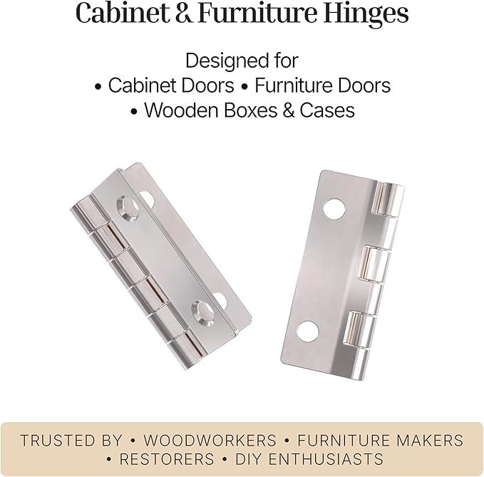 Nickel Butt Hinges - 2" x 1-1/2" - Pack of 8 - Flush Mount Cabinet Door Hinges - Furniture Hardware - BH7-SN (4)
