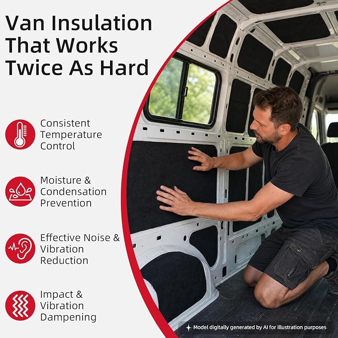 Automotive Camper Van Insulation, 5.08ft x 9.84ft, 50sqft | 40mm Thick Soundproof Material, R5.45 Thermal & Sound Barrier