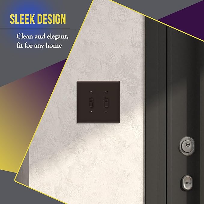 ENERLITES Toggle Light Switch Wall Plate, Gloss Finish, Midway Size 2-Gang 4.88" x 4.92", Unbreakable Polycarbonate Thermoplastic, UL Listed, 8812M-BR, Brown