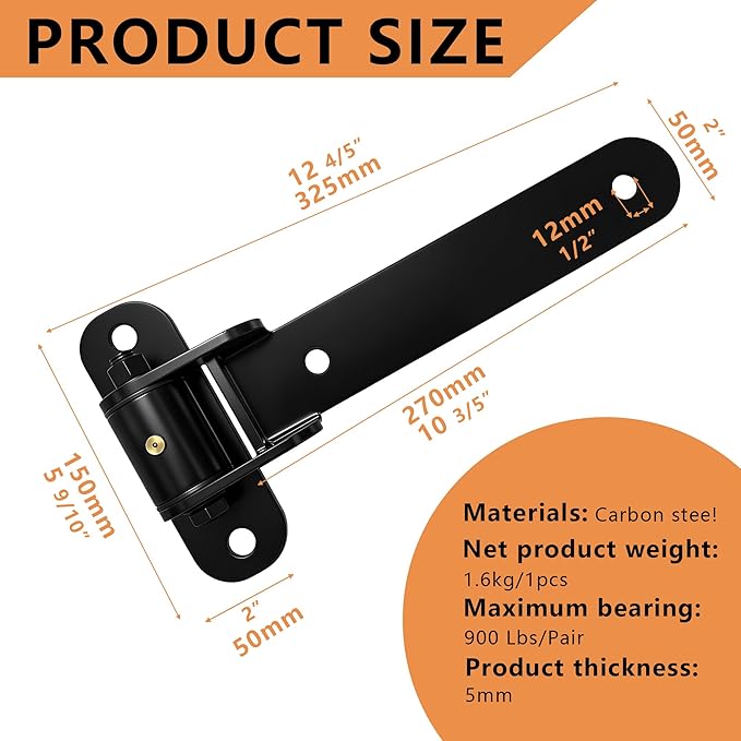 Heavy Duty Gate Hinges, 2 pcs 900LBS Capacity and 180-Degree Open Weld on Hinge or Bolt-On Gate Hinges Heavy Duty, Open for Barn Door Hinges/Garden/Fence/Metal Gates Hinges for Gates