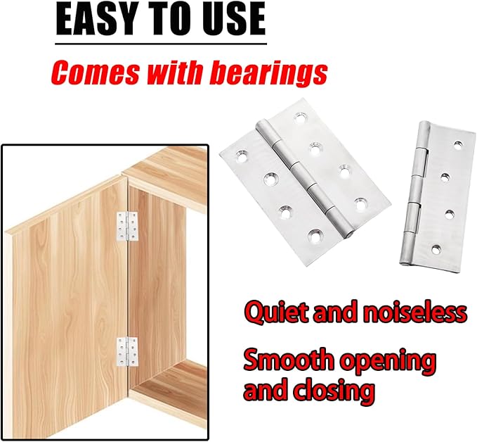 Pine & Linen 3 Pack Stainless Steel Folding Hinge, Butt Cabinet Hinge, Window Hinges Small Hinges with 24 Pieces Screws for Home Furniture/Cabinet Projects/DIY Enthusiasts（4 Inch）
