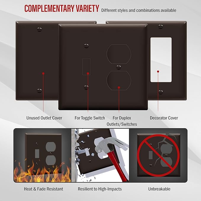 ENERLITES Combination Toggle Light Switch/Duplex Receptacle Outlet Wall Plate, Mid-Size 2-Gang 4.88" x 4.92", Polycarbonate Thermoplastic, 881121M-BR, Brown