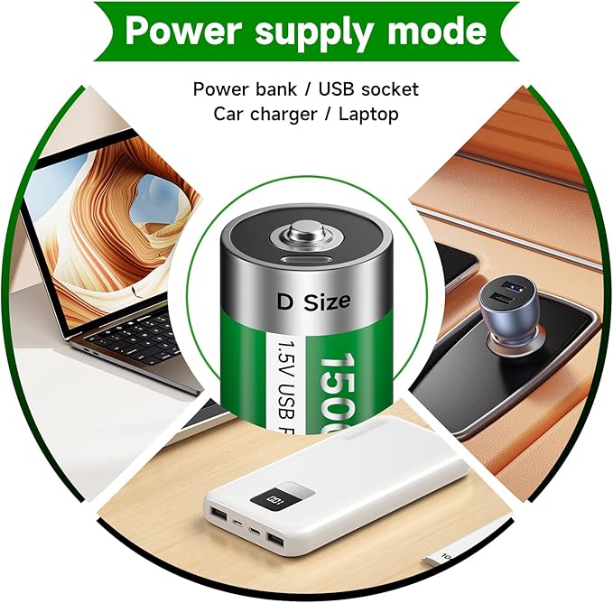 Rechargeable D Batteries 8 Pack, 15000mWh Rechargeable D Cell Battery with 4-in-1 USB-C Charging Cable, 1.5V Batteries D Size for Floodlight Toys, Water Heater, Gas Stove
