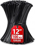 Zip Ties 12 inch, 100 Pack Heavy Duty Black Zip Ties with 120 lbs Tensile Strength, Self-Locking Nylon Cable Ties,Wire Ties for indoor and outdoor use.