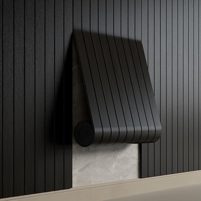 YU LI 3DH Peel and Stick PVC Slat Wall Panel 118"x15.75" Self-Adhesive Thick Faux Black Wood Grain Wallpaper Panel 3D Soundproof Wall Panels for Walls & Ceilings