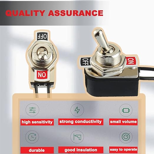 Heavy Duty Toggle Switch SPST 2 Pin ON/Off Rocker Toggle Switch 6A/125V 3A/250V for Car Truck Boat Marine Black Shell(2PCS)