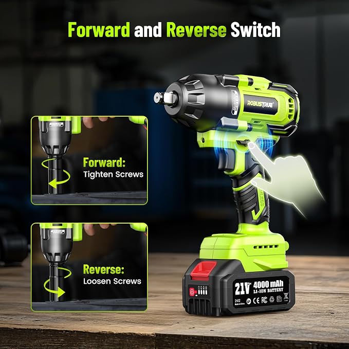 Cordless Impact Wrench, 885Ft-lbs (1200N.m) 1/2" Brushless Impact Gun | 21V High Torque Power Impact Driver, 2x4.0Ah Batteries Electric Impact Motor Variable Speeds for Car/Truck RV/Mower