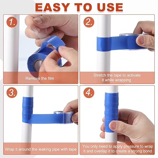 uxcell 2 Pcs Self Fusing Silicone Tape, 1" x 10ft Waterproof Water Leak Sealing Tape for Plumbing Pipe Hose Repair Handles, Blue