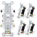 ELEGRP 4 Way Toggle Light Switch, 15 Amp, 120-277V, Toggle Framed AC Quiet Switch, in Wall On/Off, Self-Grounding, Residential and Commercial Grade, UL Listed (5 Pack, Glossy White)