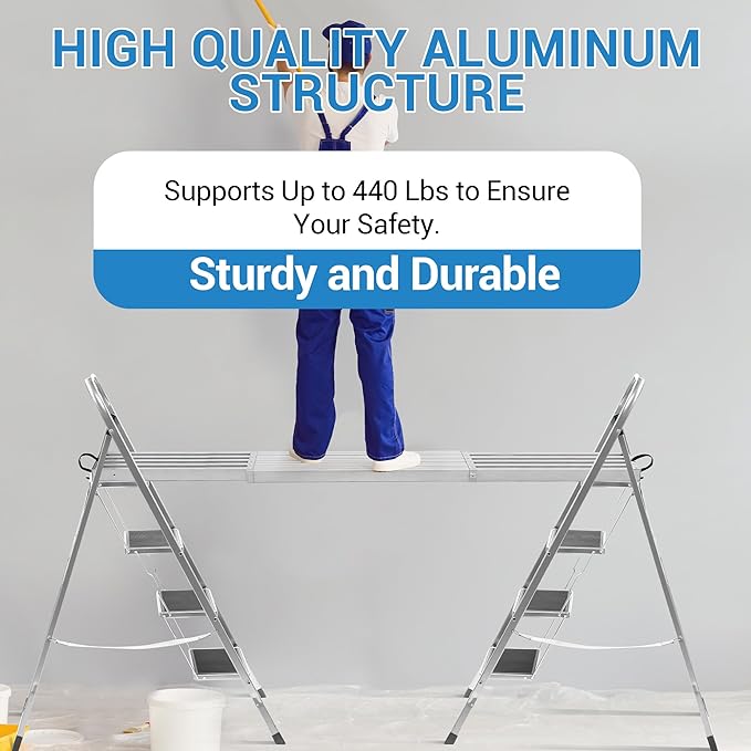 8-13FT Aluminum Telescoping Plank, 440lbs Capacity, Extension Scaffolding Plank with Skid-Proof Platform Scaffold Ladder Accessory