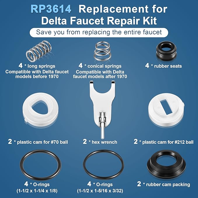 Dreyoo 2 Pack Bathroom Shower Faucet Repair Kit, Compatible with Delta/Peerless #RP3614 and Danco 88103, Compatible with Delta/Peerless Single Handle Faucets, #70 and #212 Ball, Stainless Steel