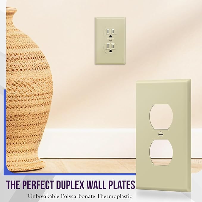 ENERLITES Duplex Receptacle Outlet Wall Plate, Midway Size 1-Gang 4.88" x 3.11", Unbreakable Polycarbonate Thermoplastic, 8821M-I, Ivory