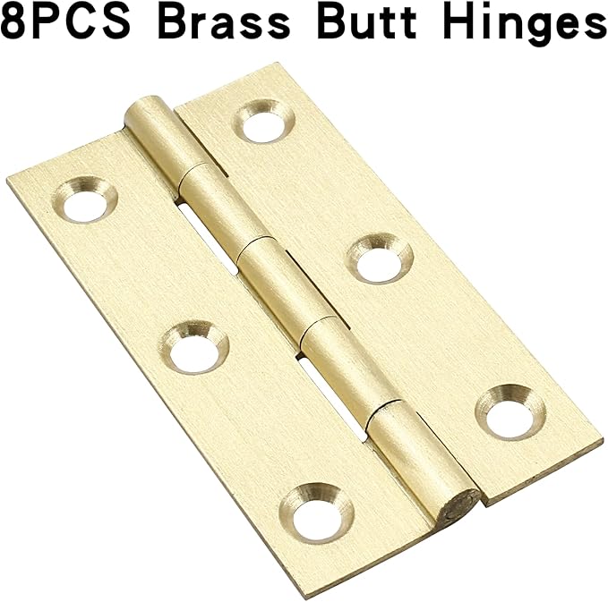 Murtenze 8 Pcs 2.5 Inch Mini Solid Brass Hinges，Brass Cabinet Hinges Small Box Hinges Butt Hinges for Cabinet, Drawer, Wood Box