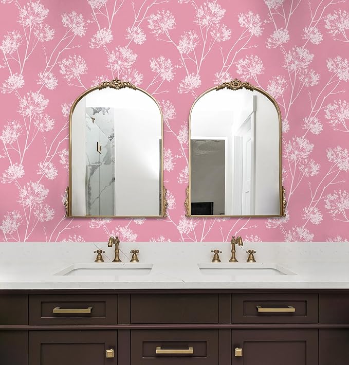 NextWall One O'Clocks Botanical Peel and Stick Wallpaper (Pink)