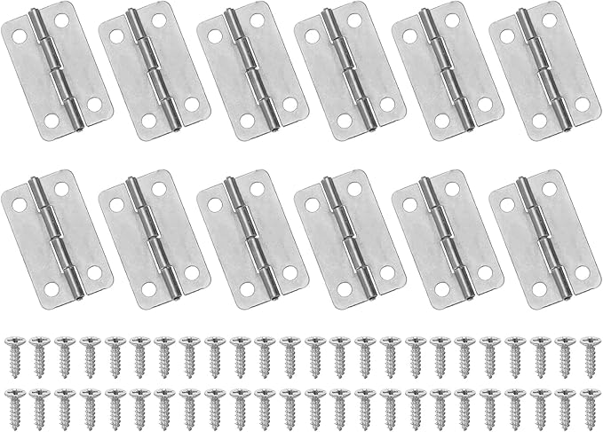 MECCANIXITY Small Butt Hinges 1-1/2 Inch Mini Jewelry Box Hinge with Screw for Jewelry Wooden Boxes Cabinet Drawer Doors Gate (Silver Tone, Pack of 12)