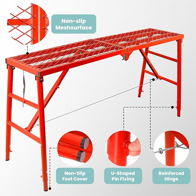 Folding Scaffolding Platform 69"x52.7"x15", 880 Lbs Capacity, 5-Level（33.8-52.7“） Height Adjustable Work Platform with Rhombus Anti-Slip Surface, Portable Scaffolding Ladder for RV and Home Decor