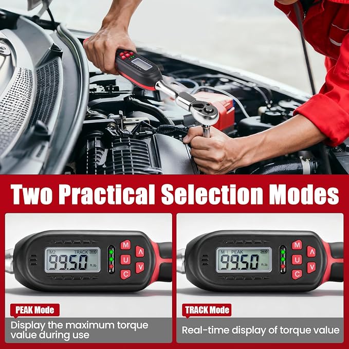 Adjustable Digital Torque Wrench for HVAC 5-100 ft.lb/6.8-135 N.m | Interchangeable Electronic Torque Wrench, 42 mm Open End and 1/2 inch Ratchet, 2% Accuracy, LED Buzzer Alert