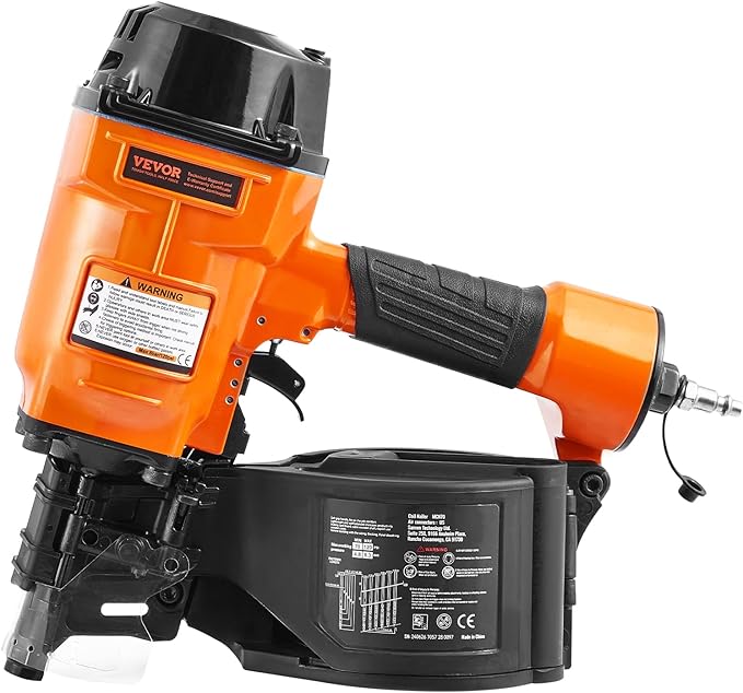 VEVOR Coil Siding Nailer MCN70, 1-3/4" to 2-3/4" 15 Degree Pneumatic Siding Nail Gun, 70-120PSI Air Coil Nailer for Pallet, Crating, Framing, Siding and Fencing